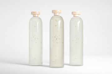 flipcap cosmetic plastic bottle mockup, translucent cylindrical shape lotion sqeeze bottle with wooden flat flip cap, slim liquid skincare and cosmetic plastic container with wooden texture cap © Salihah.K