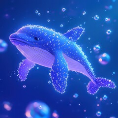 Playful Dolphin Swimming Among Bubbles in a Vibrant Blue Ocean