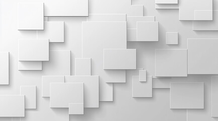 Clean 3D white squares with subtle shadows create a modern, abstract background, some connected by thin lines.