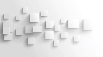 Obraz premium Clean 3D white squares with subtle shadows create a modern, abstract background, some connected by thin lines.