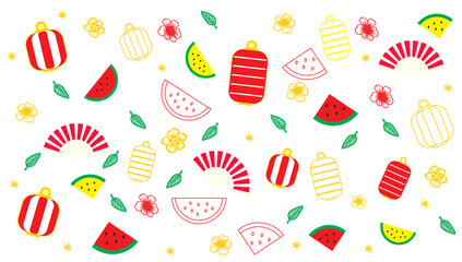 japanese summer festival matsuri seamless pattern with water melons and lantern.