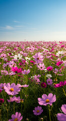 Cosmos field under blue sky