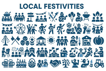 Local festivities icons for cultural events, festivals, and celebrations icon set
