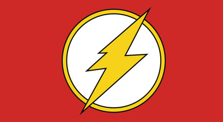 The flash logo featuring a yellow lightning bolt inside a white circle on a red background © arfanah02