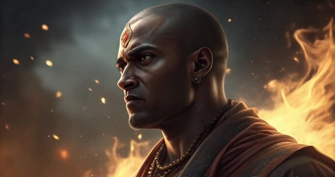Speaking Monk Commanding the Fire, Powerful Words Amidst Flames