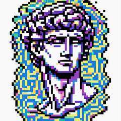 8-bit Pixel Art of David Statue, Retro Gaming Aesthetic