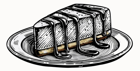 Slice of Cheesecake with Chocolate Sauce - Dessert Illustration