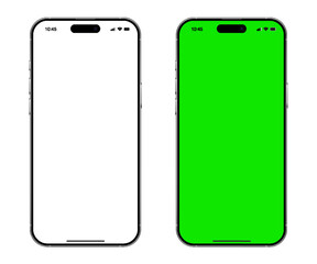 Smartphone with white and green screen, mobile phone mockup