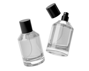 Blank Empty Clear White Perfume Glass Bottle, Spray Bottle Isolated On Transparent Background, Prepared For Mockup, 3D Render.