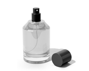 Blank Empty Clear White Perfume Glass Bottle, Spray Bottle Isolated On Transparent Background, Prepared For Mockup, 3D Render.