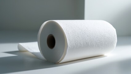Single soft toilet paper roll on a white background