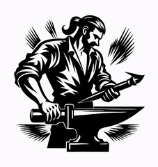 Blacksmith working at anvil, crafting metal, strong man