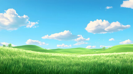 A Lush Green Meadow Under a Pristine Sky