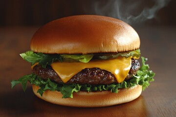 Juicy Cheeseburger with Crisp Lettuce and Yellow Cheddar Delicious Classic Burger
