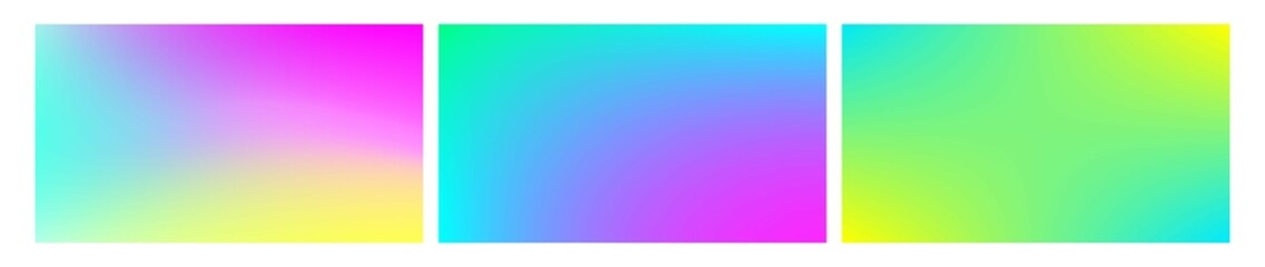 Obraz premium 3 Collection bright background with vibrant yellow blue cyan purple gradient blurred background. Minimalist design used for presentation brochure, poster, background summer themes, backdrop, or banner