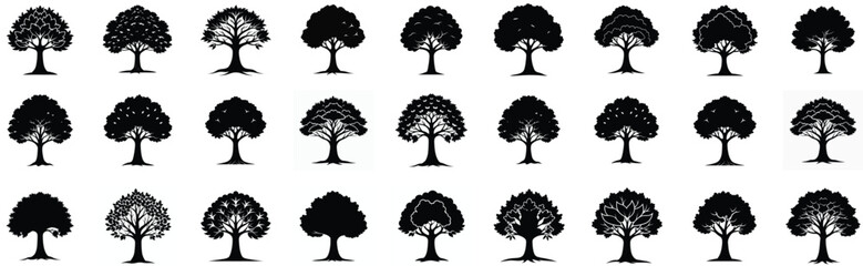 Tree Silhouette Vector Collection – Forest, Nature, Plants, Landscape Elements