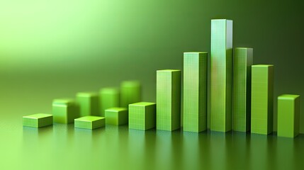 Green cubic bar graph on a reflective surface.