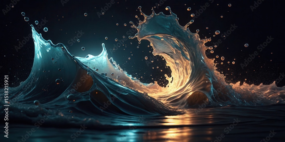 Aufkleber dramatic ocean waves illuminated by dynamic lighting, creating a captivating and artistic seascape a