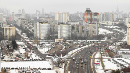 Fototapeta premium Aerial view of the development of Moscow winter day timelapse
