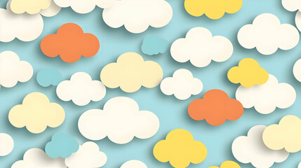 Colorful Paper Cut Cloud Pattern On Light Blue Sky