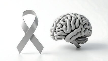 Silver ribbon and brain model for brain cancer awareness