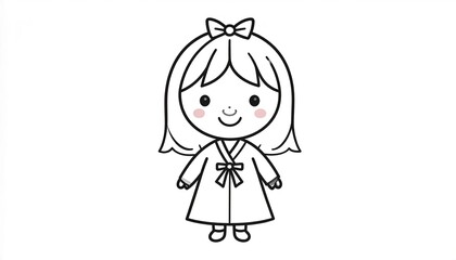Fototapeta premium Cute kawaii girl in simple black line drawing, minimal yet full of charm and personality.