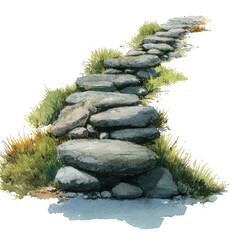 Serene stone pathway winds through lush greenery, inviting meditation and reflection. This tranquil scene captures essence of zen garden, perfect for relaxation and mindfulness