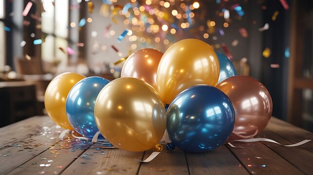 Festive balloons celebration party decor wooden table
