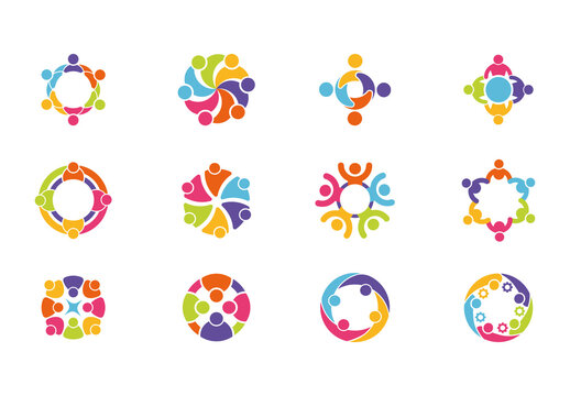 Colorful Coworking Team Unity Collaboration Icons Set