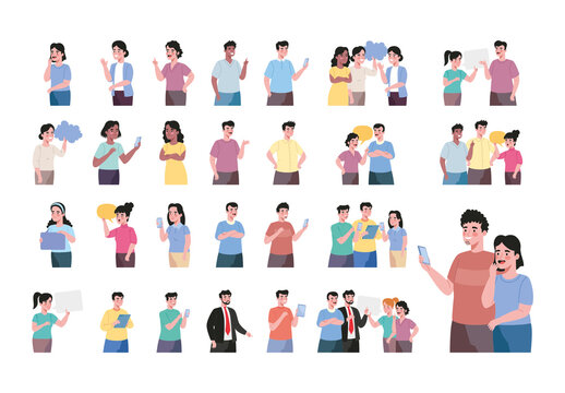 Colorful People Communication Message Talking Illustrations Set