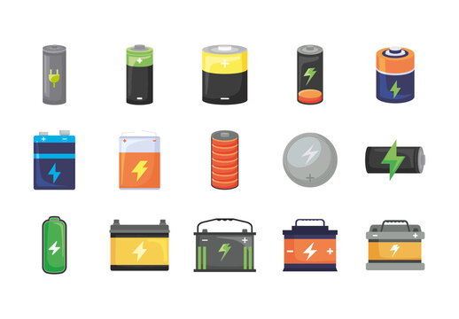 Colorful Energy Battery Power Charge Illustrations Set