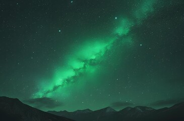 Ethereal Cosmic Green Night Sky Background With Shimmering Stars And Mystical Aurora Glow