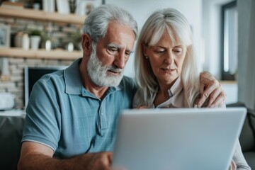 Portrait of a content couple in their 40s using a laptop together