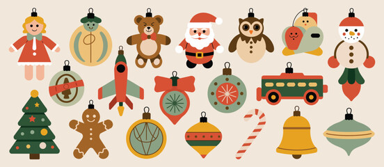 Retro Christmas Ornament Collection Flat Design
