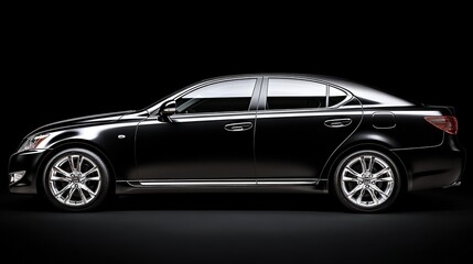 Black luxury sedan in motion, sleek side profile; elegance and power in perfect harmony