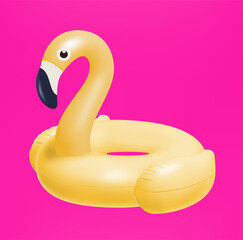 Yellow flamingo float Shaped inflatable rubber ring, Cartoon vector Illustration for summer vacation