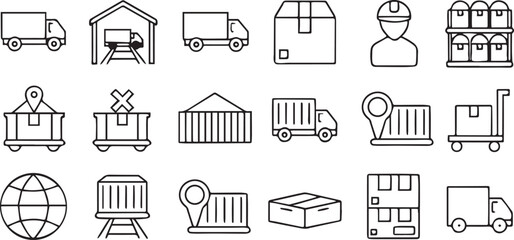 Distribution and Logistics Icons Set Editable Black Line Style