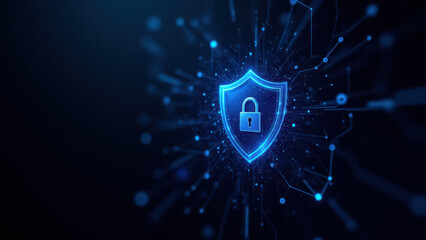 A dynamic digital illustration showcasing a lock symbol representing internet security with blue sparkles and lines of data flowing around it.