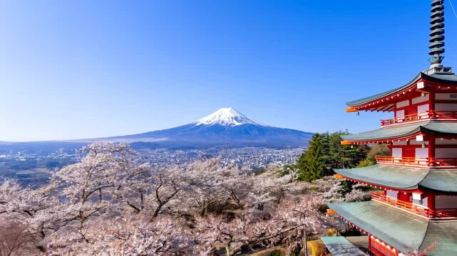 富士山と満開の桜・ドローン撮影イメージ
