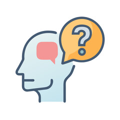 Silhouette of a Thinking Person with a Question Mark Representing Cognitive Processes and Uncertainty Around the Mind's Workings with Transparent Background and Cartoonish Icon Style Illustration