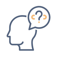 A silhouette of a human head with a question mark symbolizes thinking and the concept of an idea or puzzle