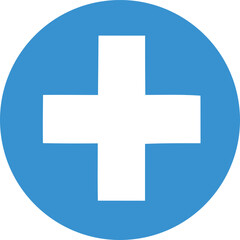Obraz premium Simple white cross in a circular blue background medical icon