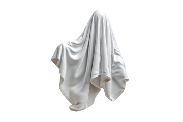 Fototapeta premium PNG Floating white sheet ghostly form against black background