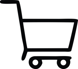 Hand drawn shopping cart icon black and white illustration