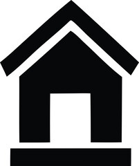 Simple black house icon with a flat base and a doorway