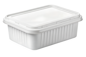 White Rectangular Plastic Food Container with Lid Perfect for Storage and Packaging