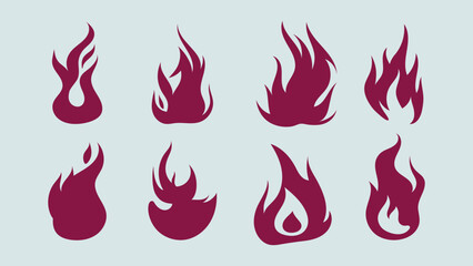 Set of Red Flame Icons on Light Background – Fire Symbol Silhouettes Collection