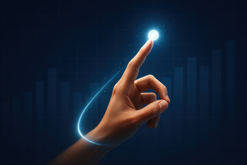 A close-up side profile a gently reaching toward a glowing point symbolizes innovation and progress in a business context