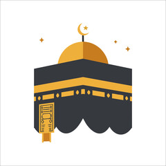 Illustration of Kaaba with crescent moon