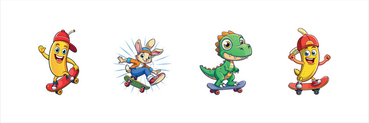 Vector fancy skating cartoon silhouette, clipart and illustrations bundle set design